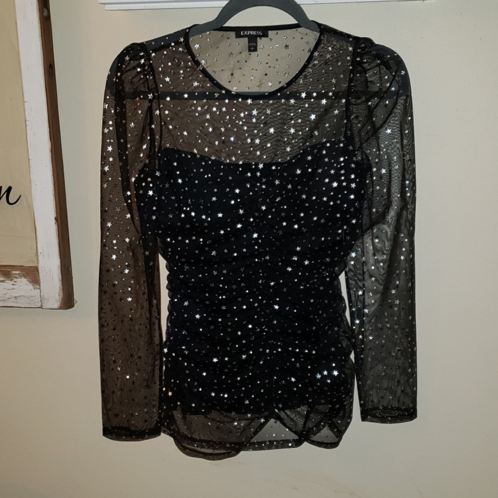 Long sleeve sheer rouched shirt